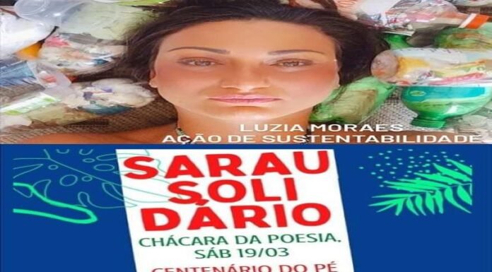 Luzia Moraes no “Sarau Solidário” na Chácara da Poesia, em Lauro de Freitas, dia 19/03
